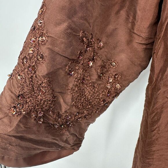 Vintage Edward Womens 100% Silk Button Up Tunic Shirt Size 12 Sequins Lagenlook - Picture 8 of 12